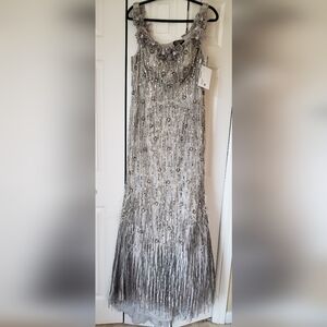 Terani Couture Silver Embellished Prom Dress